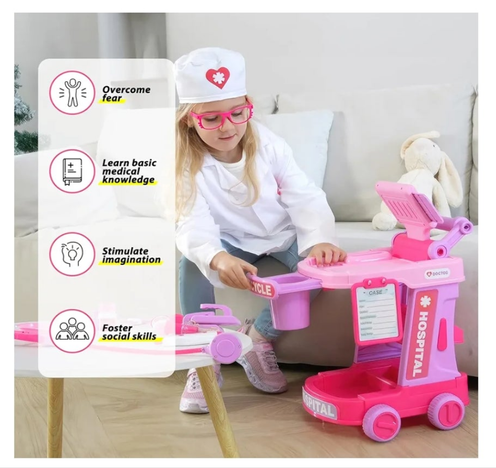 Doctor Kit for kids 3+ Medical Kit Toy Doctor Cart Stethoscope and Other Accessories Boy and Girl Fun Role Playing Game Toy Kids Pretend Play Girls Toys for 3+ There's 4 sets to choose from. Choose your set below.