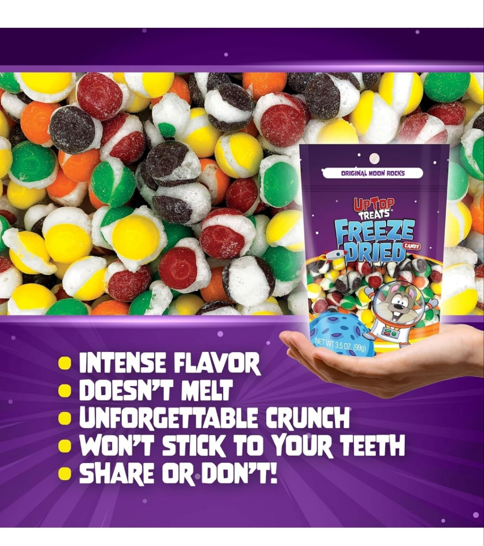 Freeze Dried Candy, Crunchy Candy for ASMR, Original Flavors, Orange, Lemon, Grape, Strawberry, & Lime, Snacks for Kids & Adults, Made in the USA, Small Bag for On The Go, 3.5 oz