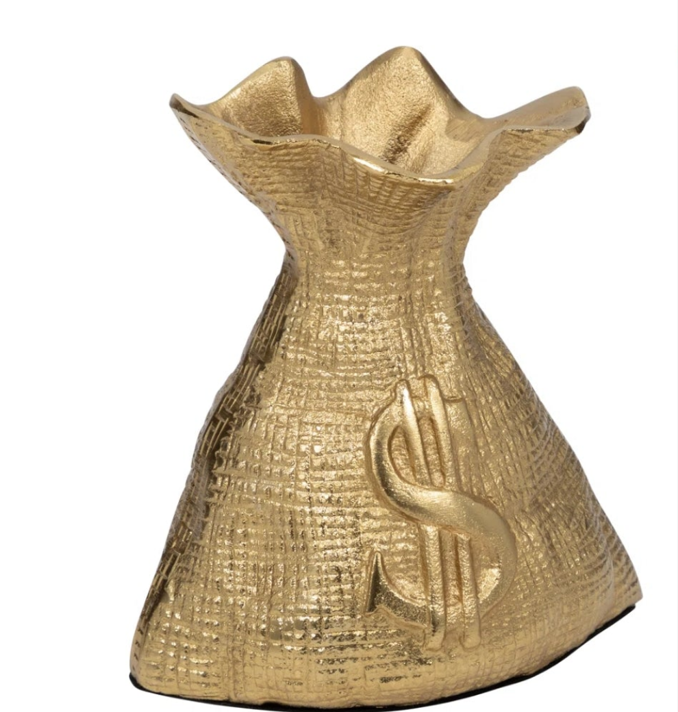 Money Bag Decor Gold Metal Aluminum you can hold stuff inside it money flowers condoms whatever