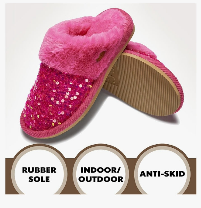 Slippers for Women Cozy Plush Faux Fur Fluffy Furry Closed Toe Slip-Ons Indoor Outdoor Home