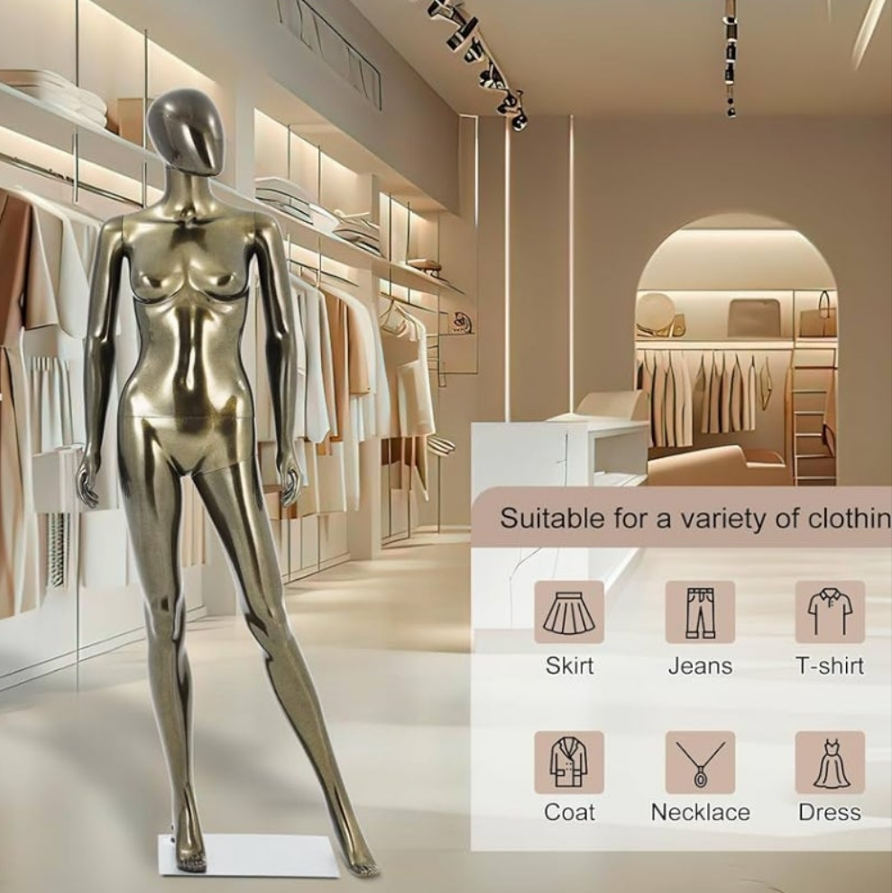 Mannequin Dress Form Display - Manikin Torso Stand Realistic Full Body Mannequin for Retail Clothing Shops, Halloween Christmas Cosplay (Silvery, Female or Male