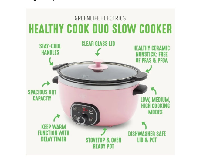 6QT Slow Cooker, Non-Toxic Ceramic Nonstick Removable Interior Bowl, Programmable, Family Friendly, Keep Warm, Stovetop & Oven Safe, Dishwasher Safe Parts, Timer, Glass Lid,