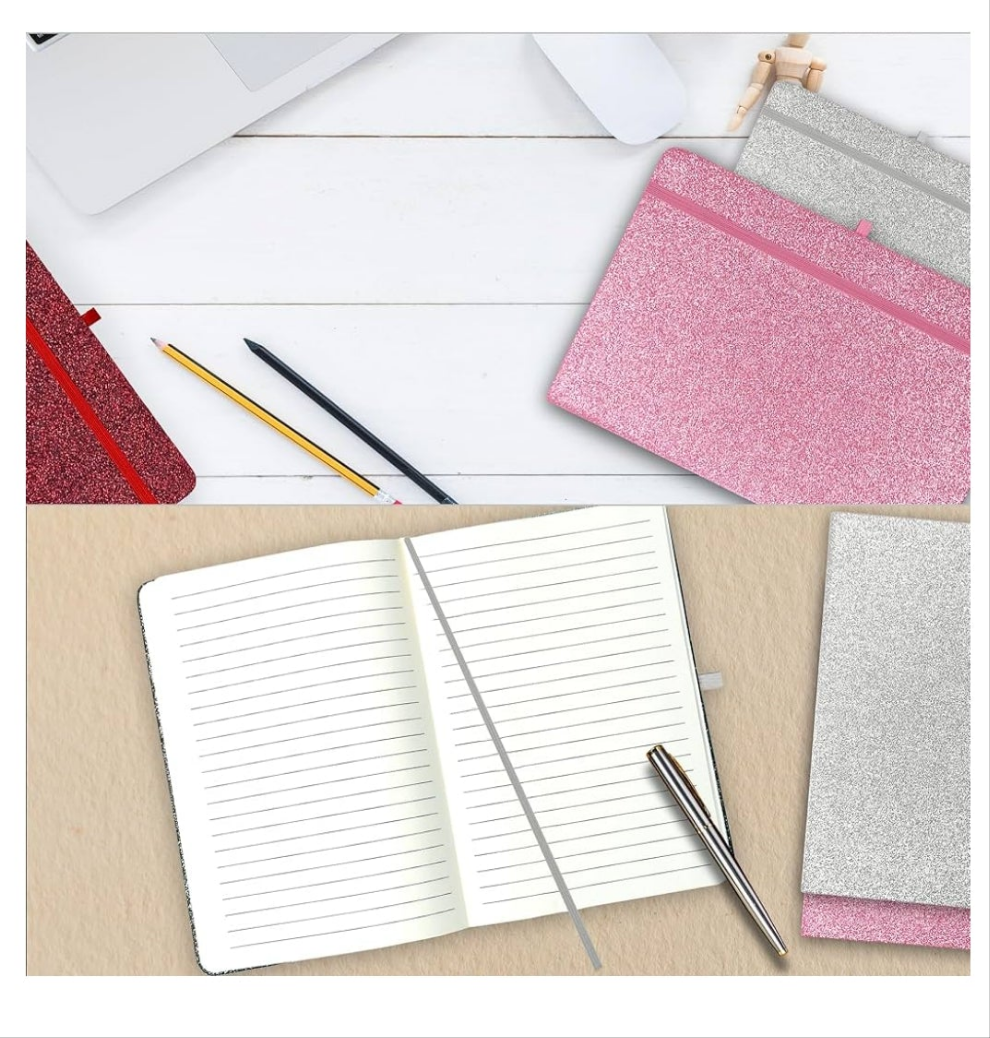 2pk Glitter Notebook, A5 Set of 2 College Ruled Notebooks, Journal for Girls Women School Supplies, Diary, Office, Gifts Notebooks