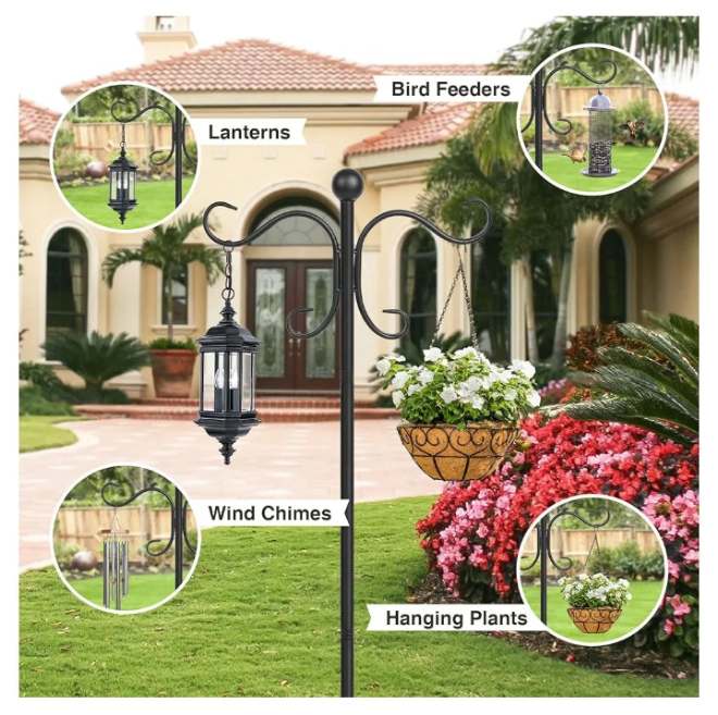 76 Inch Adjustable Double Shepherds Hooks for Outdoor Heavy Duty, Two Sided Garden Bird Feeder Pole for Hanging Plant Baskets, Solar Lights, Weddings Decor