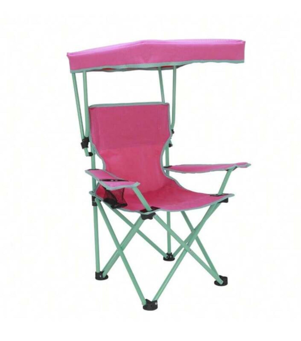 Kids Canopy Chair With Safety Lock (125 Lb. Capacity), Pink green metal plastic fabric