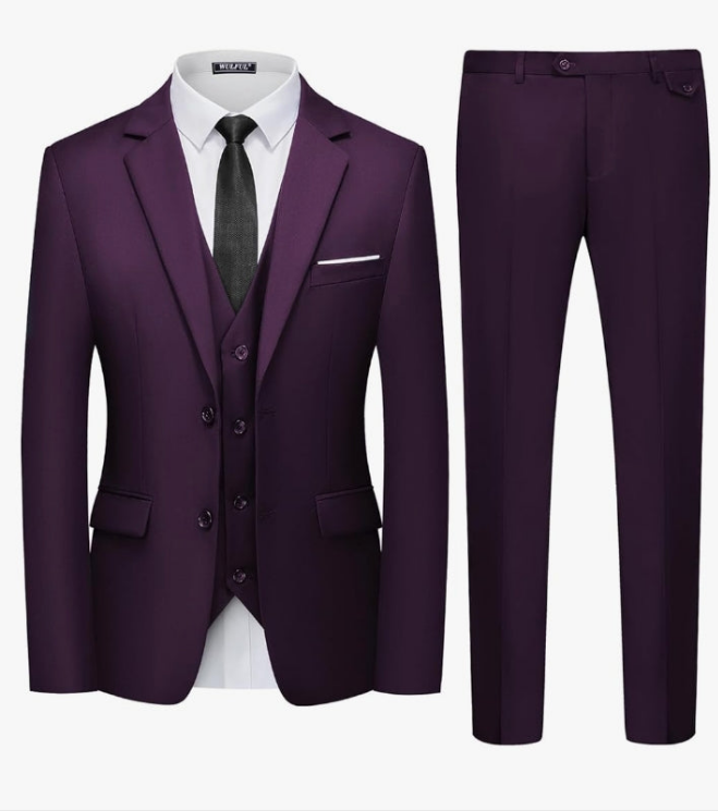 Men's 3 Piece Slim Fit Suit Set Two Button Blazer Jacket Vest Pants Tuxedo Set for Party, Wedding and Business