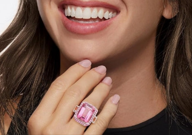 14.00 Carat Pink Topaz and .80 ct. t.w. Multi-Gemstone Ring in Sterling Silver