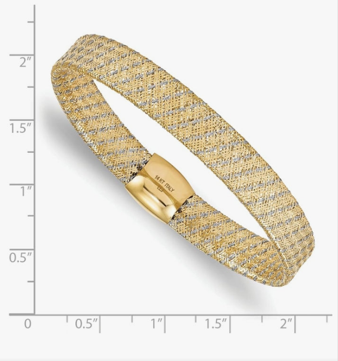 COCOMONEY 14k Two-tone Gold Fancy Stretch Bangle Bracelet