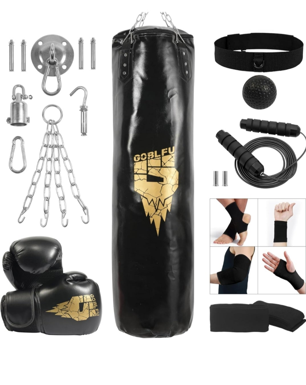 Hanging Punching Bag for Adults, 4ft PU Heavy Unfilled Boxing Bag Set with 10OZ Boxing Gloves for Kickboxing Boxing Karate Home Gym