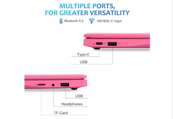 Mini Android 12 Laptop Computer, Portable Small Netbook with Allwinner A133 CPU Android 12 OS 2GB RAM 64GB EMMC HD IPS Screen 1280x800 0.3MP Camera(