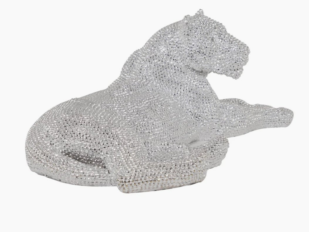 Floor Leopard Decorative Sculpture with Carved Faceted Diamond Exterior