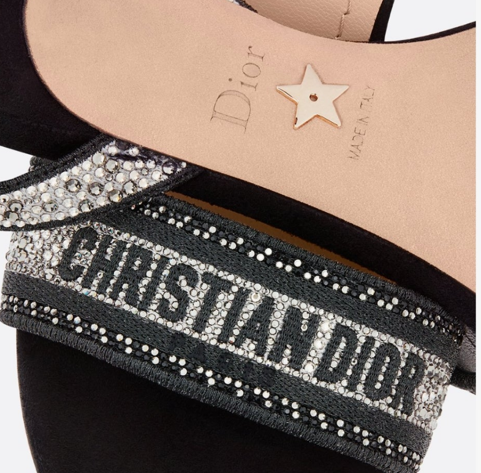 Dior Dway Heeled Sandal
Black Cotton Embroidered with Thread and Silver-Tone Strass