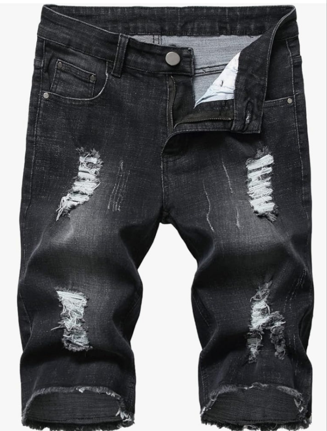 Men's Ripped Denim Shorts & Jeans Summer Casual Classic Straight Distressed Ripped Short Jeans