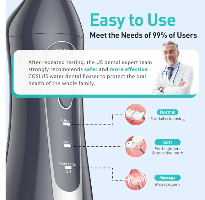 Water Flosser Teeth Pick: Portable Cordless 300ML Rechargeable Travel Irrigation Cleaner IPX7 Waterproof Electric Flossing Machine for Teeth Cleaning F5020E