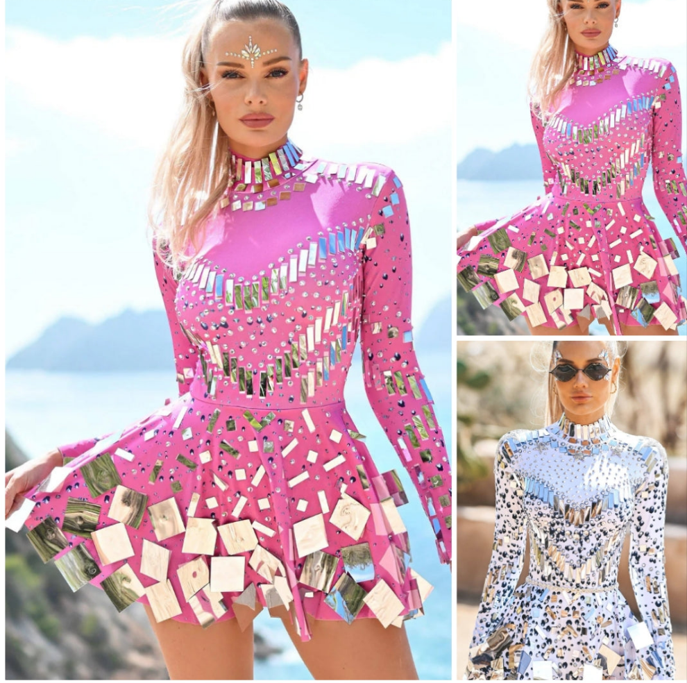Sequin Rhinestone Dress White And Silver COCOMONEY