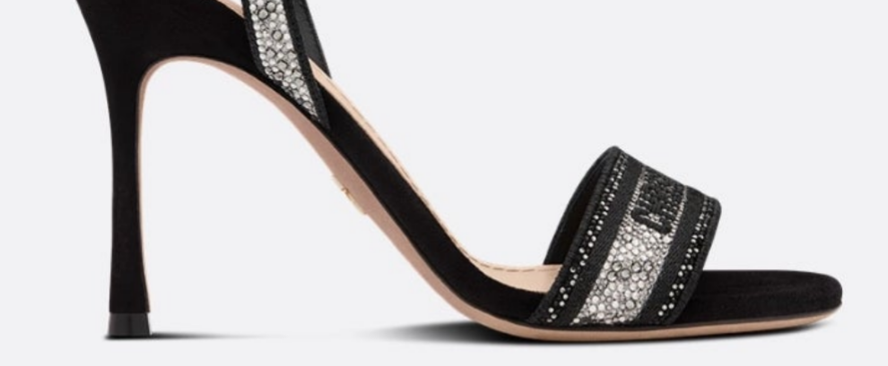 Dior Dway Heeled Sandal
Black Cotton Embroidered with Thread and Silver-Tone Strass