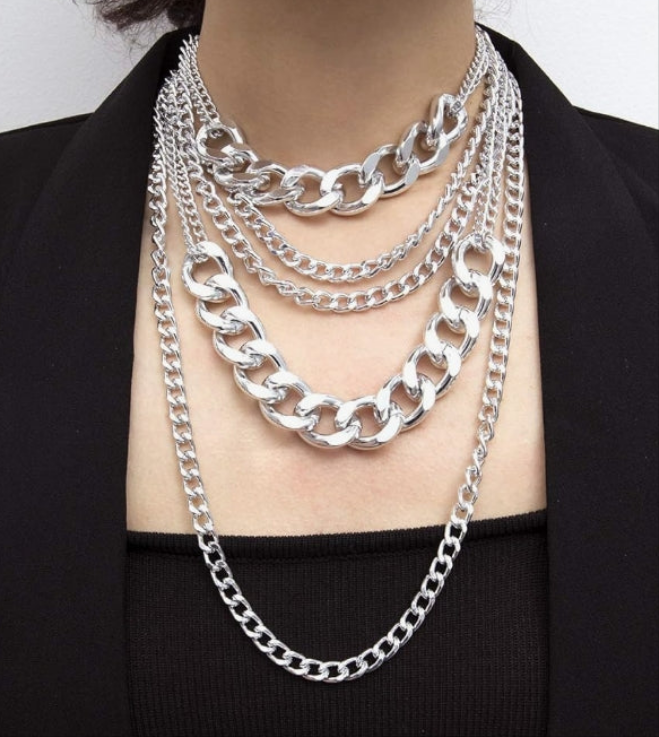 Chunky Gold Necklaces for Women,Multilayer Punk 80s Hip Hop Necklace,Layered Cuban Link Chain Statement Necklace 90s Freaknik Outfit Accessories for Women