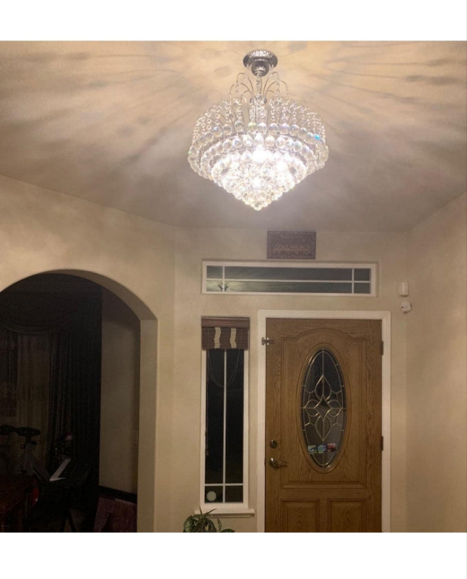 Crystal Chandelier Clear K9 Crystal Ball Raindrop Ceiling Light Fixture with 6 Lights Luxurious Elegant Pendant Lighting for Dining Room Living Room Bedroom Hallway Stairway Home Decor