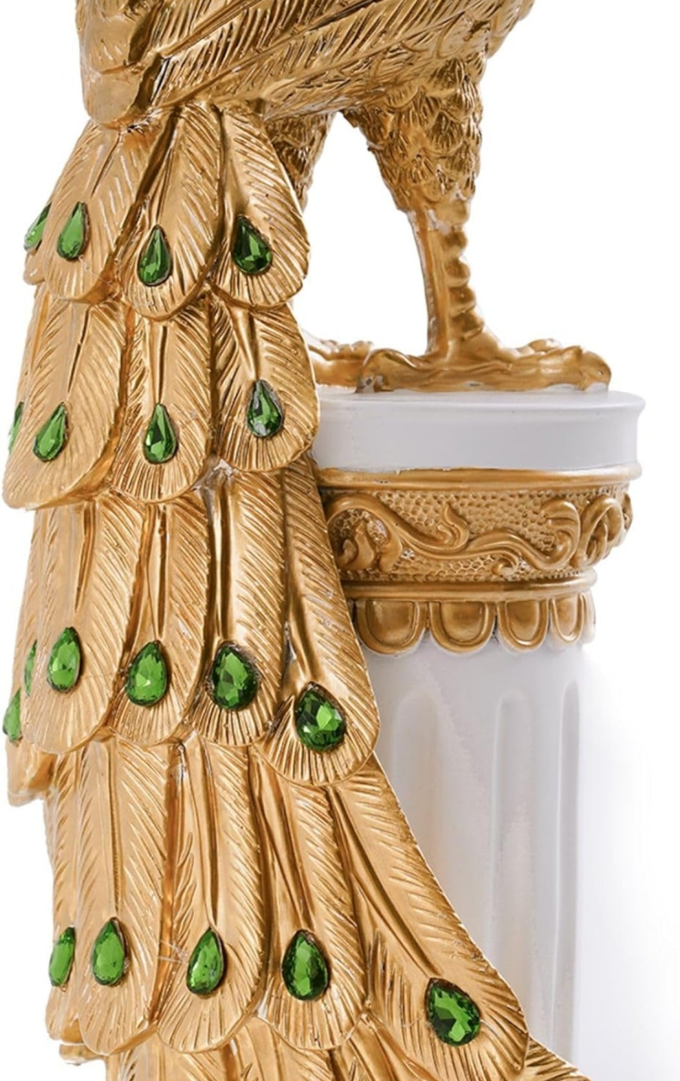 27.6" Decorative Peacock Statue Large Glam Animal Sculpture Resin Crafts Home Decor for Art Ornament (White & Gold)