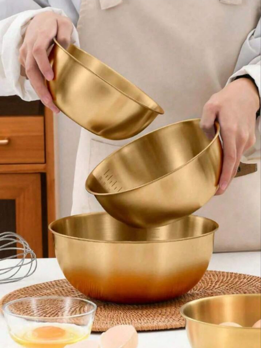 3pcs/1pc Stainless Steel Salad Mixing Bowl With Scale, Baking & Egg Beating Bowl, Vegetable Washing Basin Set