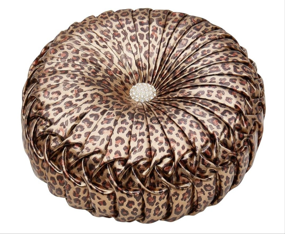 Round Throw Pillows,Pumpkin Pleated Handmade Metallic Throw Pillows,Hot Pink Throw Pillow,Modern Leather Decorative Pillowcases for Home Decor Bedroom Living Room Couch Bed Sofa 15×15 inches