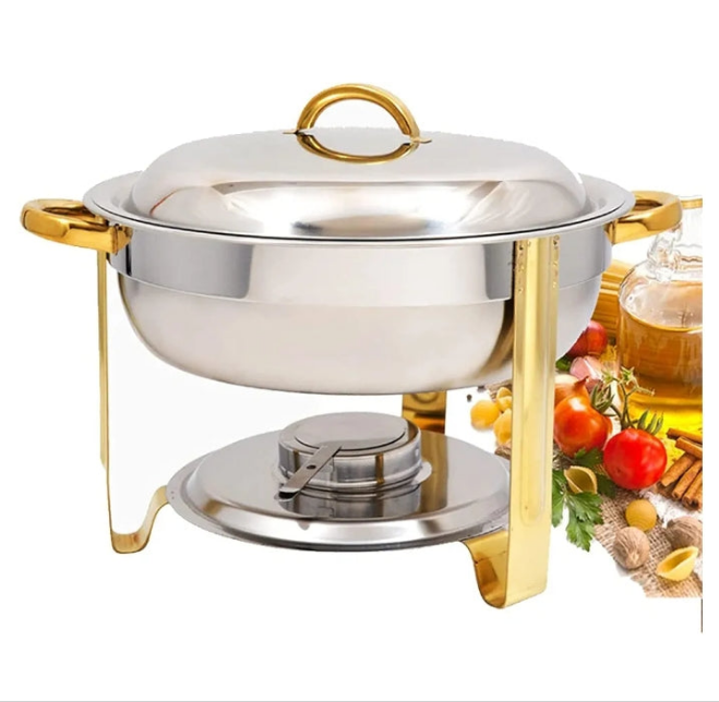 Gold Plated Chafing Dish Set, Stainless Steel Durable Buffet Server Food Warmer Tray,Food Pan and Fuel Holder, for Party Restaurant Wedding
