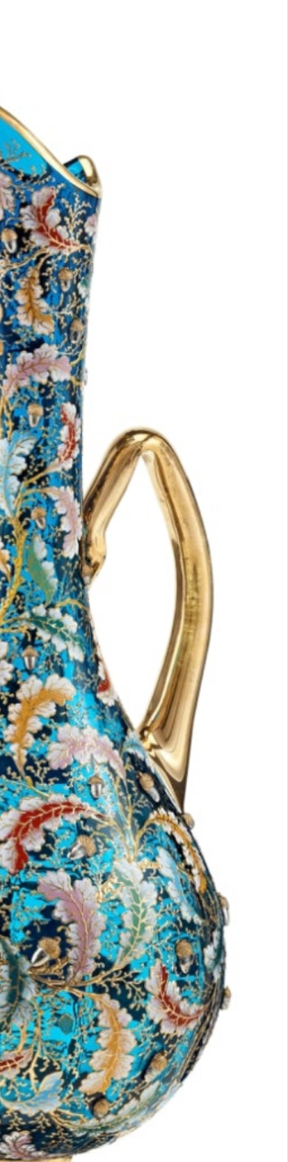 Moser Blue Glass and Enamel Parrot Ewer