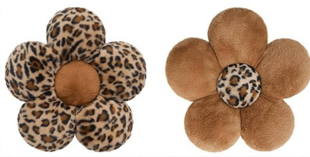 2 Pcs Cute Leopard Plush Pillow Furry Flower Stuffed Pillows Pillow Home Decorative Pillow for Bed Couch Living Room Decor