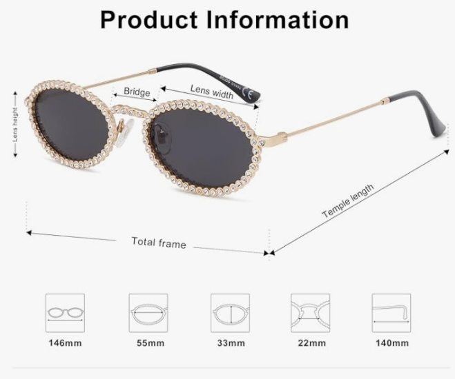 Oval Rhinestone Sunglasses for Women