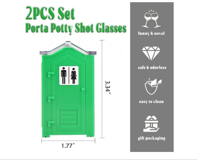 Porta Potty Shot Glasses Gag Gift for Men, White Elephant Gift, Funny Shot Glass, Secret Santa Christmas Stocking Stuffers Gifts for Dad Him, Novelty Toilet Mugs 2PCS Set