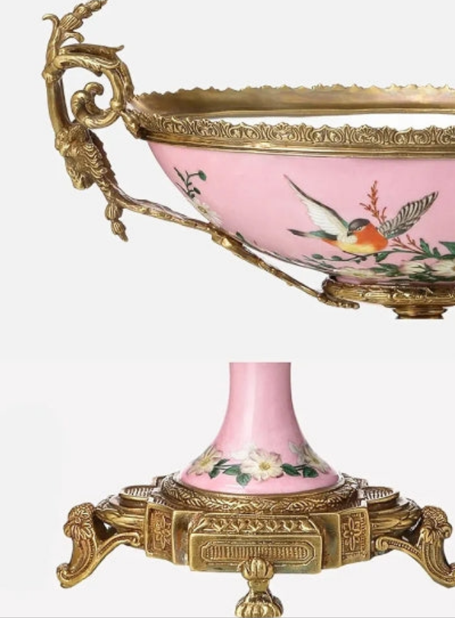 Luxurious Fruit Bowl, Binaural Ceramic Dried Fruit Plate with High Pedestal, Exquisite Hand Painted Snacks Storage Tray, Desktop Display Stand Decorative