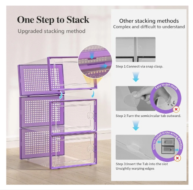 X-Large Shoe Storage Boxes Organizers Clear Plastic Stackable 12 Pack, Shoe Rack & Holder Substitute, Sneaker Containers, Toy Storage Organizer Bins for Entryway, Closet, Under Bed,
Sustainability features 3