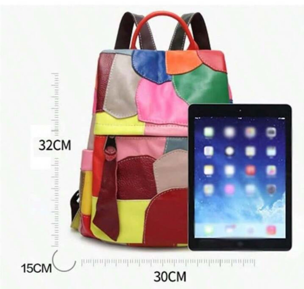 COCOMONEY Leather Patches Bookbag Multicolor