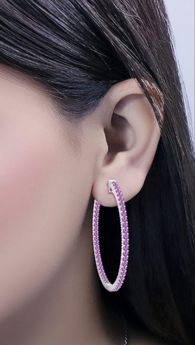Diamond Classic Thin Inside Out Hinged Post Hoop Earrings for Women in 925 Sterling Silver