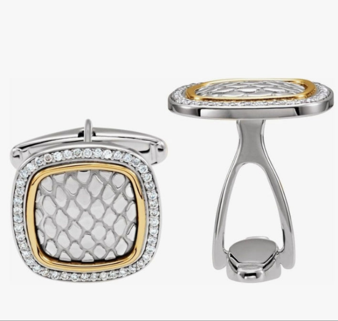 1/2 Cttw Diamond Snake Print Cuff Links (.50 Cttw) (Width = 18mm)