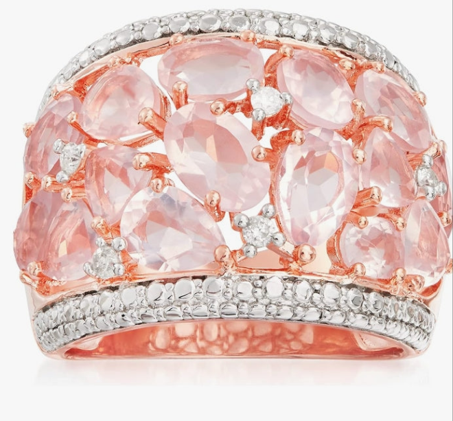 5.95 ct. t.w. Rose Quartz Dome Ring With Diamonds in Rose Sterling Silver