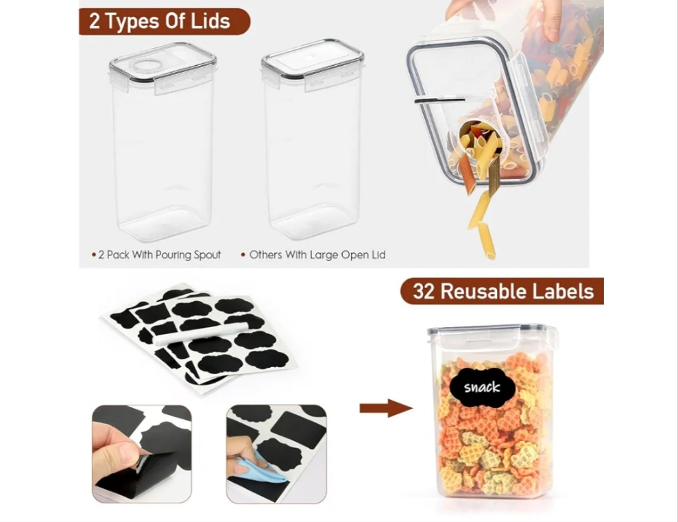 68 PCS Airtight Food Storage Containers With Lids BPA Free,6 Pack With Pouring Spout Cereal Containers Storage for Kitchen Pantry Organization and Storage,Dishwasher safe,Labels Marker