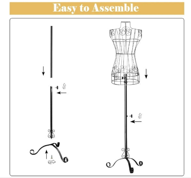 Mannequin Metal Steel Wire Dress Form for Display, Vintage Style Maniquine, Adjustable Height