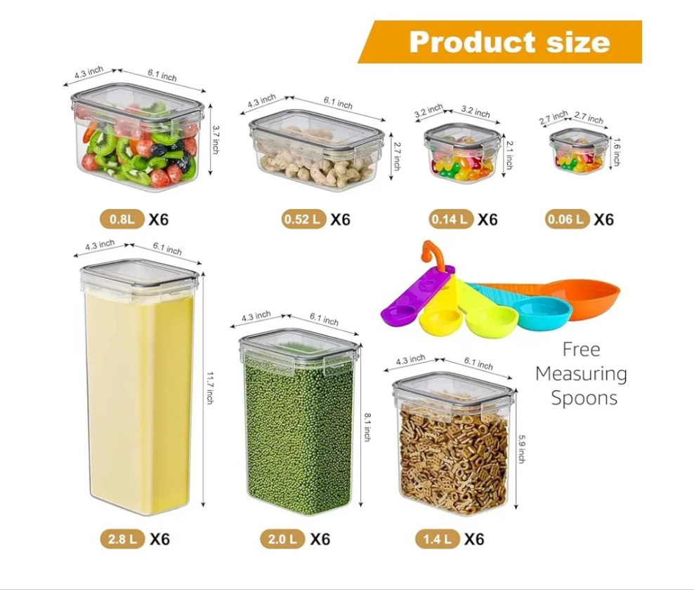 42 PACK Airtight Food Storage Containers Set with Lids for Kitchen & Pantry Organization - BPA-Free for Cereal, Pasta, Rice, Vegetables, Fruits & Flour - Markers & Labels Included