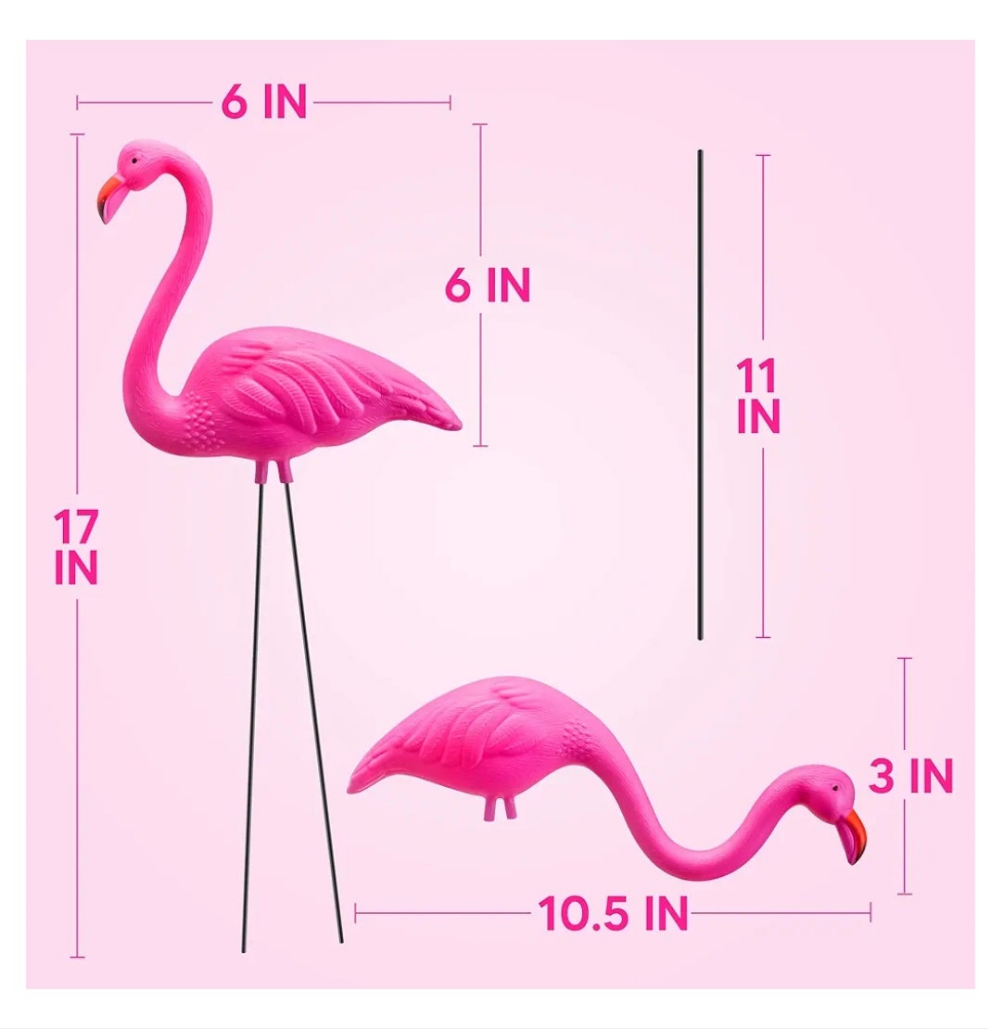 Set of 6 Small Pink Flamingo Yard Ornament Stakes, Mini Lawn Plastic Flamingo Statue with Metal Legs for Sidewalks, Outdoor Garden, Luau Party, Tropical Party Decor, 2 Styles