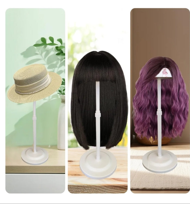 Wig Stand White 1PC Adjustable Height Portable Wig Holder Stands Non-Slip Wig Head Holders Sturdy Plastic Wig Head Stand for Multiple Wigs and Hats Styling Drying Display