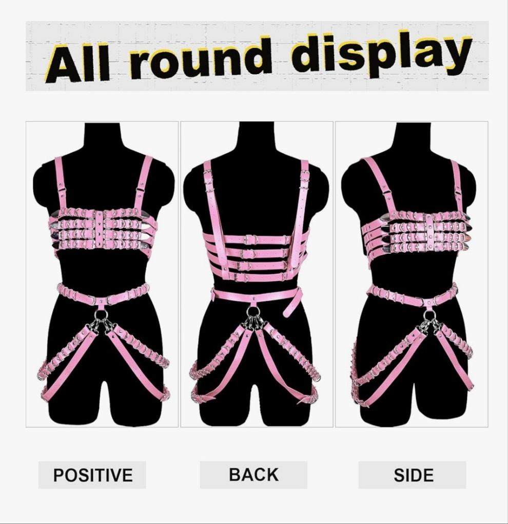 Leather Body Harness Bra Garter Belt Set Punk Gothic Dance Carnival Costume Accessories