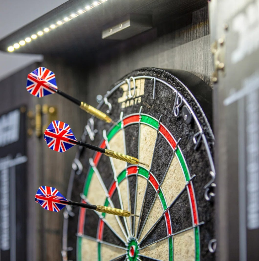 LED Lighted Bristle Dartboard and Cabinet Set with Darts accessories