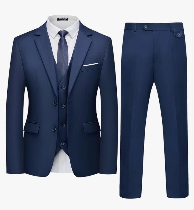 Men's 3 Piece Slim Fit Suit Set Two Button Blazer Jacket Vest Pants Tuxedo Set for Party, Wedding and Business