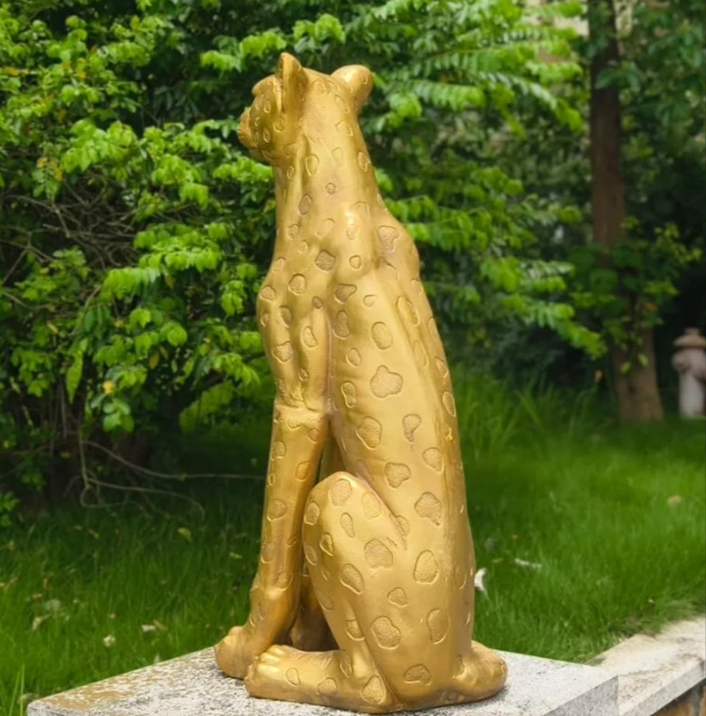 Luxurious.5''H Large Leopard Statue Outdoor Garden Leopard Statues MGO Golden Cheetah Statue Leopard Statues Cheetah Sculpture for Home Decor Garden Decorative Outdoor Sculpture Patio Yard Lawn