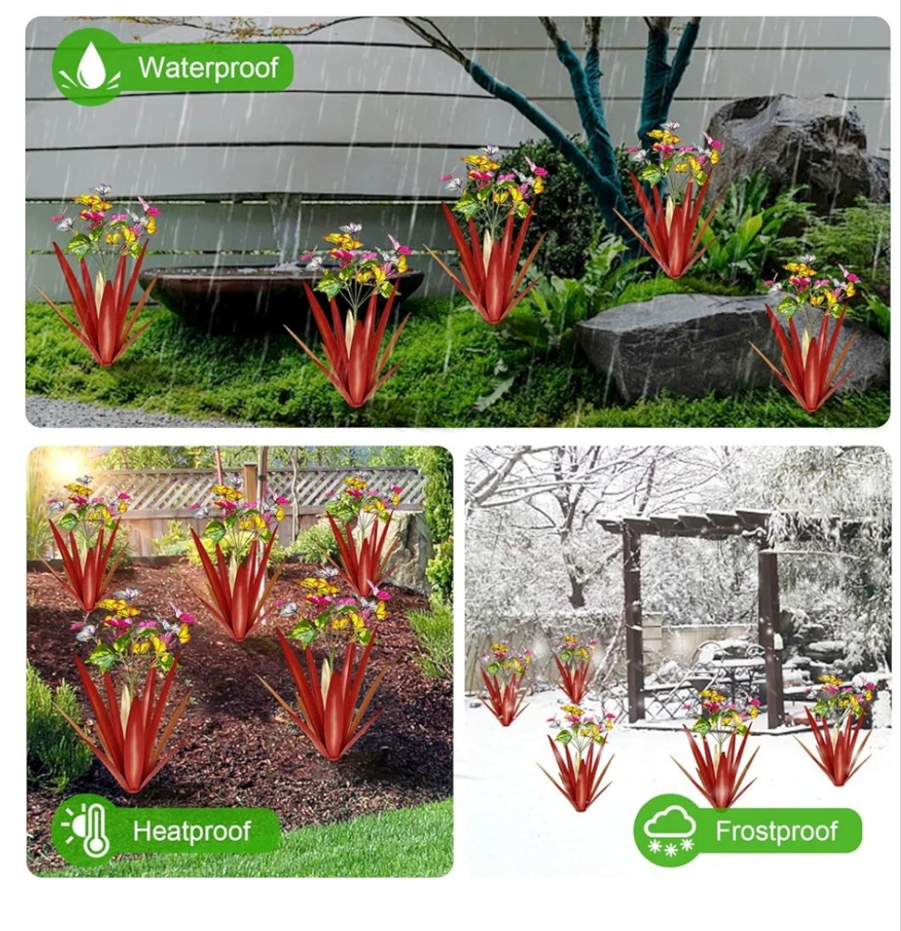3pcs Garden Outdoor Butterfly Enlarge thickened Wind Resistant Metal Agave Garden Art Metal Plant Country Garden Sculpture Statue Decorations Ornaments Artificial Waterproof Butterflies(green 3pcs)