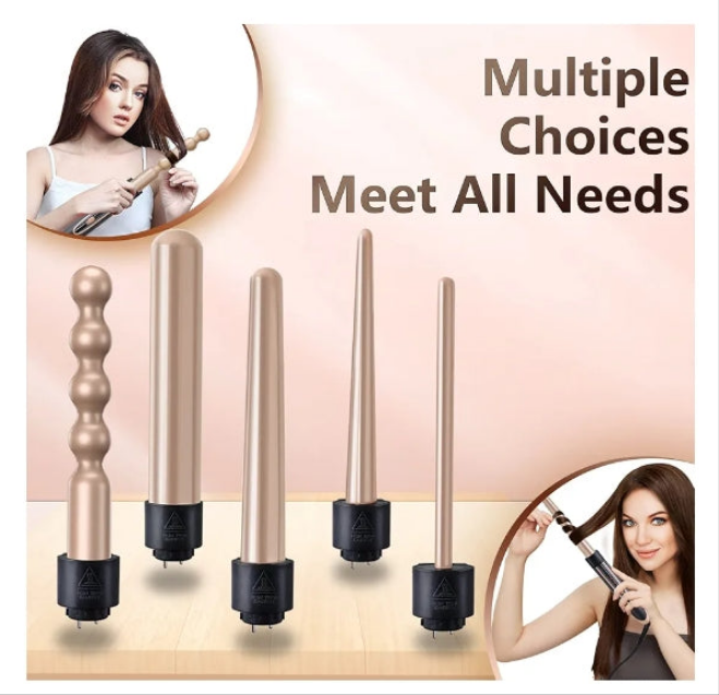 Curling Wand 5 in 1 Hair Curlers Iron Set Beach Waver Curling Iron with 5 Interchangeable Ceramic Tourmaline Barrel for Long Short Hair Styles Curling Iron Fast Heating Hair Cripmer for Women