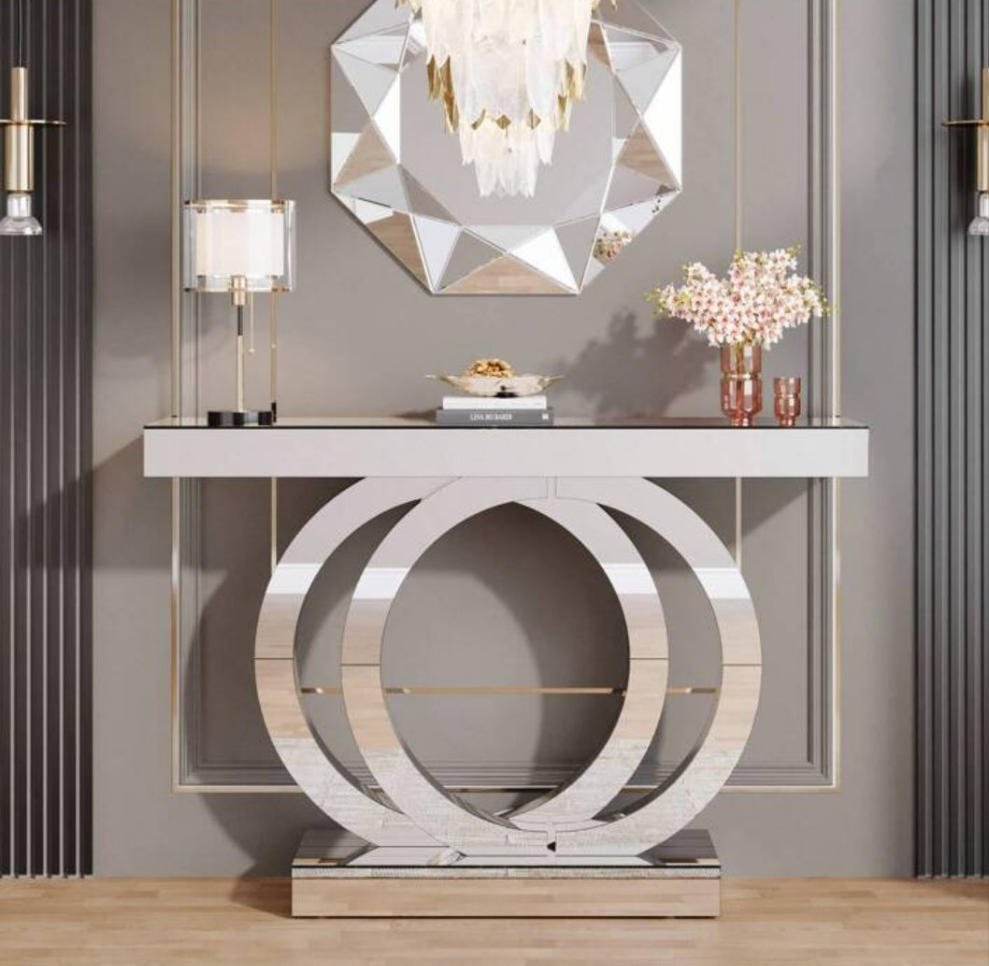 Mirrored Console Table, 43.3-Inch Modern Entryway Table Glass Sofa Table With Mirror Finish For Living Room, Entrance, Hallway, Foyer. Material mdf