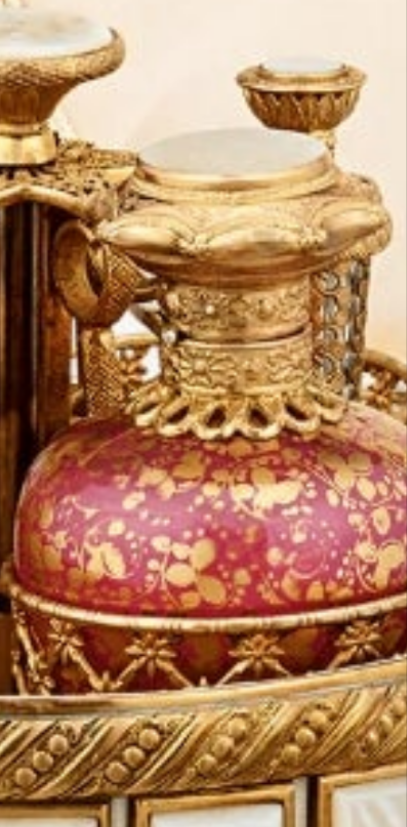 Fabulous Piece A Palais-Royal Mother-of-Pearl Perfume Box and Flasks made of crystal gilt bronze and pink opaline glass. Absolutely stunning. π
