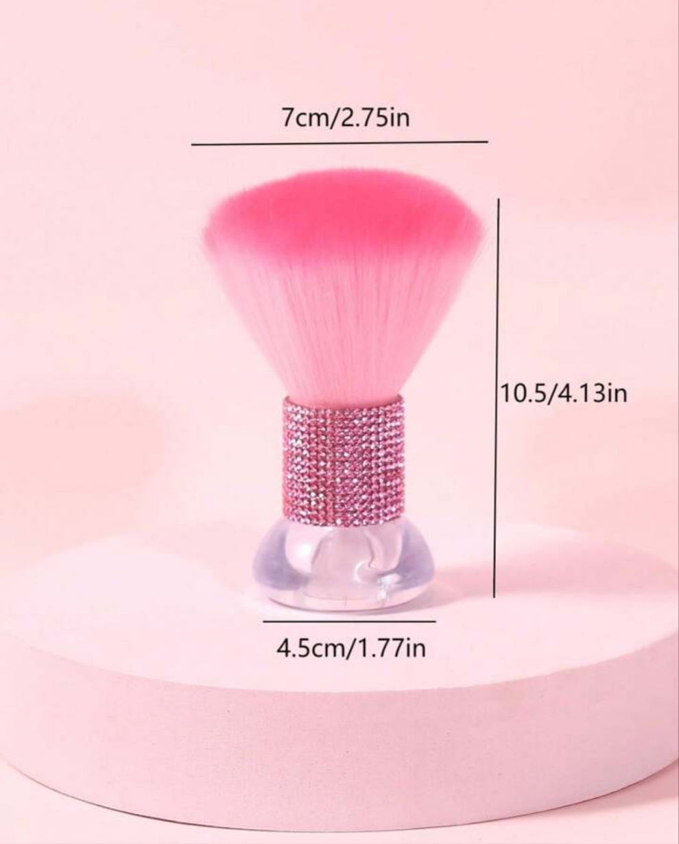 1pc Pink Rhinestone MAKEUP POWDER BLUSH BRUSH Large Size Soft Bristle Nail Art Dust Brush, Nail Surface Cleaning